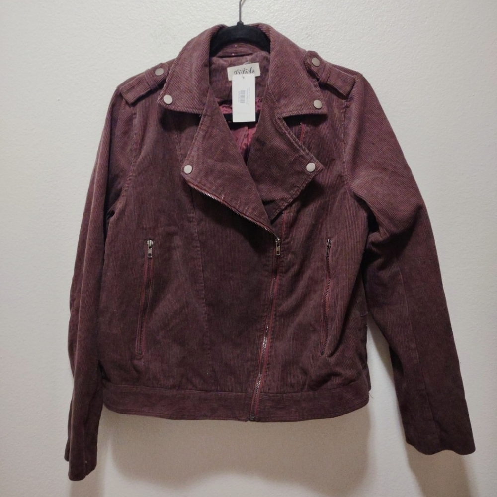 Listicle Day by Night Plum Corduroy Moto Jacket NEW Size Large